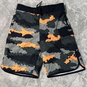 Abercrombie Kids Camo Swim Trunks - Black, Gray, Orange